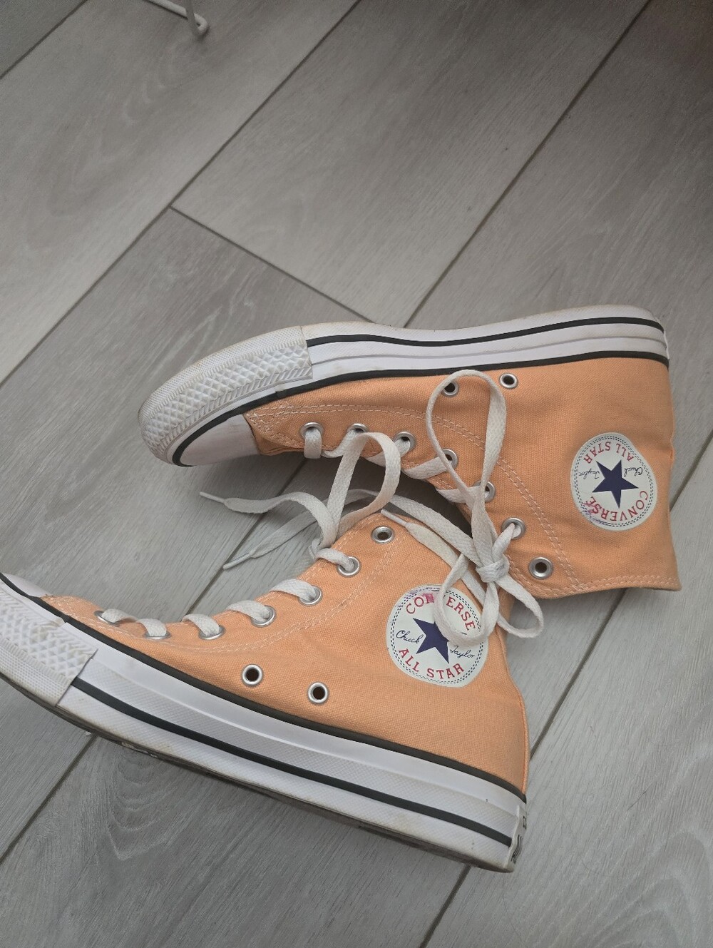 Peach Canvas High-Top Chuck Taylor All Star Converse Sneakers with White Laces